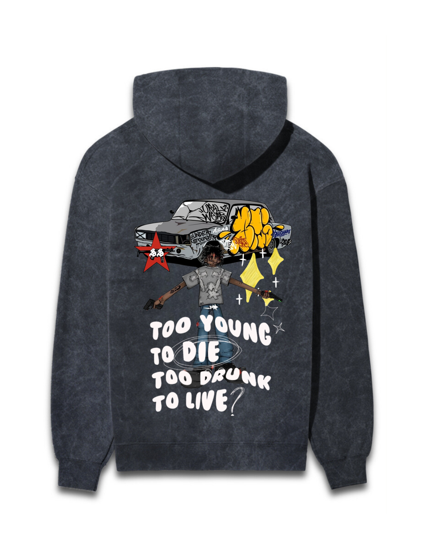 “TOO YOUNG” ACID WASHED HOODIE