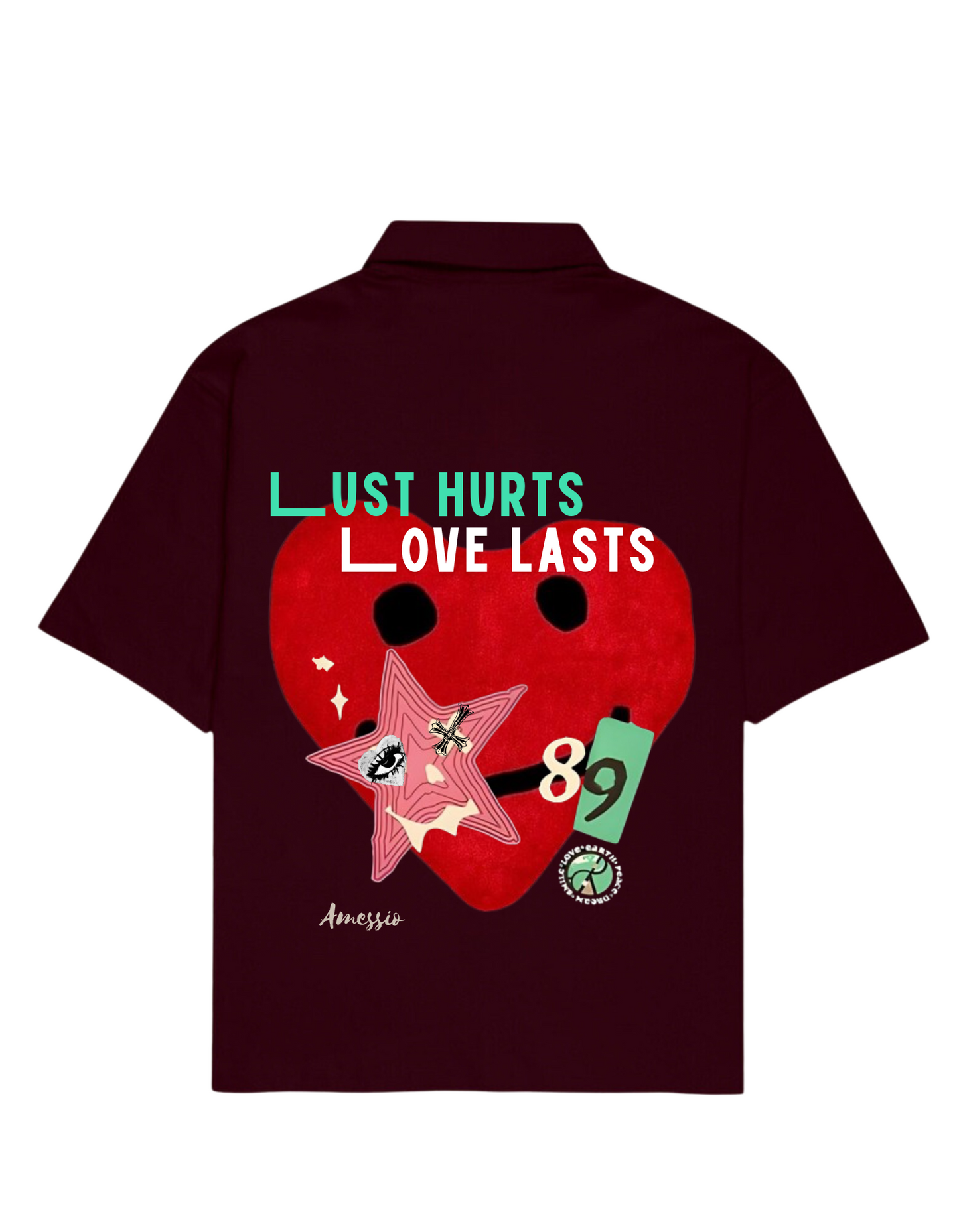 “LOVE HURTS” HALF SLEEVES OVERSIZED SHIRT - Amessio