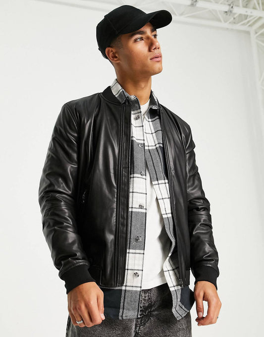 “BOMBER LEATHER” JACKET - Amessio